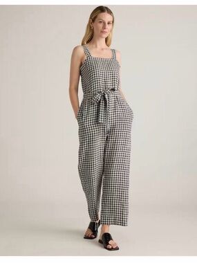 Black and White Gingham Jumpsuit with Tie Waist